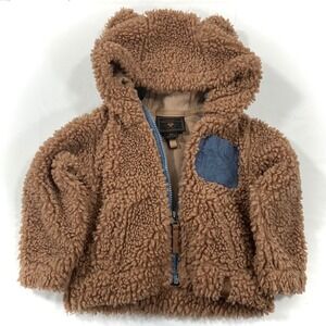 Obermeyer Kids Teddy Bear Sherpa Fleece Hoodie Jacket XS Brown Corduroy Patch